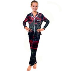 Rose Flower Plant Red Kids  Satin Long Sleeve Pajamas Set by Ravend