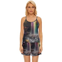 Waterfall Rainbow Satin Pajama Short Set by Ravend