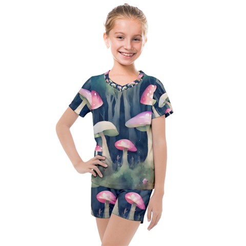 Mushroom Fungus Kids  Mesh Tee And Shorts Set by Ravend