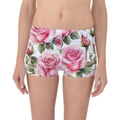 Flower Rose Pink Reversible Boyleg Bikini Bottoms by Ravend