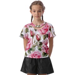 Flower Rose Pink Kids  Front Cut Tee by Ravend