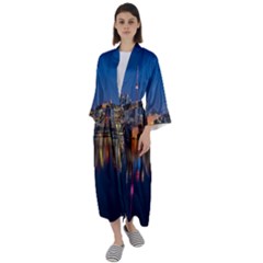 Seaside River Maxi Satin Kimono by artworkshop