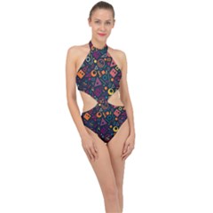 Doodle Pattern Halter Side Cut Swimsuit by Grandong