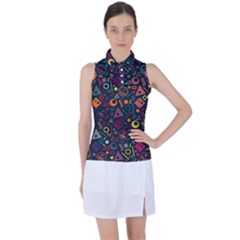 Doodle Pattern Women s Sleeveless Polo Tee by Grandong