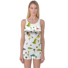 Vector Baby Dino Seamless Pattern One Piece Boyleg Swimsuit by Grandong