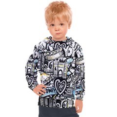 New York City Nyc Broadway Doodle Art Kids  Hooded Pullover by Grandong