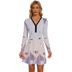 Emilia Rezero Long Sleeve Deep V Mini Dress  by artworkshop