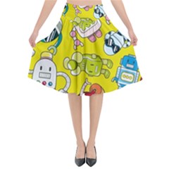 Robot Pattern Flared Midi Skirt by Grandong