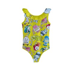 Robot Pattern Kids  Frill Swimsuit by Grandong