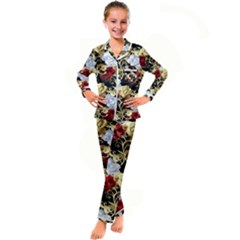 Roses Seamless Pattern Kids  Satin Long Sleeve Pajamas Set by Grandong