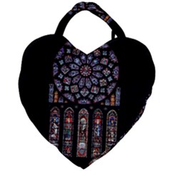 Chartres Cathedral Notre Dame De Paris Stained Glass Giant Heart Shaped Tote by Grandong