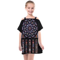 Chartres Cathedral Notre Dame De Paris Stained Glass Kids  One Piece Chiffon Dress by Grandong