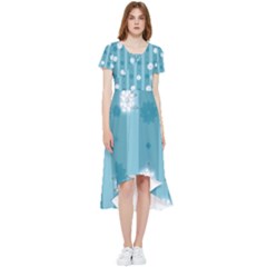 Gardenia Flowers White Blue High Low Boho Dress by Grandong