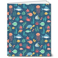 Variety Of Fish Illustration Turtle Jellyfish Art Texture 8  X 10  Softcover Notebook by Grandong