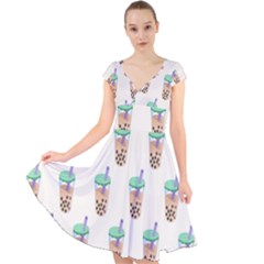 Cute Boba Cap Sleeve Front Wrap Midi Dress by artworkshop