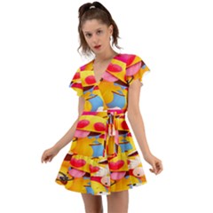 Wallpaper Emoji Flutter Sleeve Wrap Dress by artworkshop