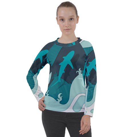 Ocean Turtle Shark Sea Life Sea Women s Long Sleeve Raglan Tee by pakminggu