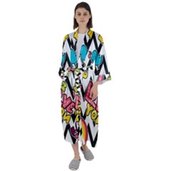 Vector-romantic-love-seamless-pattern Maxi Satin Kimono by pakminggu