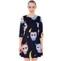 Cute-owl-doodles-with-moon-star-seamless-pattern Smock Dress View1