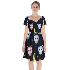 Cute-owl-doodles-with-moon-star-seamless-pattern Short Sleeve Bardot Dress by pakminggu