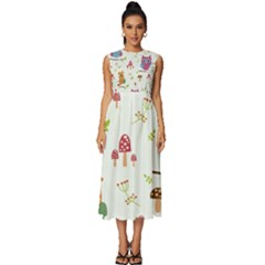 Forest-seamless-pattern-with-cute-owls Sleeveless Round Neck Midi Dress by pakminggu