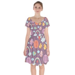 Cute-seamless-pattern-with-doodle-birds-balloons Short Sleeve Bardot Dress by pakminggu