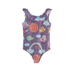 Cute-seamless-pattern-with-doodle-birds-balloons Kids  Frill Swimsuit by pakminggu