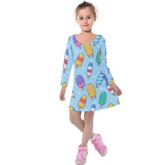 Cute-kawaii-ice-cream-seamless-pattern Kids  Long Sleeve Velvet Dress by pakminggu