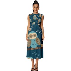 Seamless-pattern-owls-dreaming Sleeveless Round Neck Midi Dress by pakminggu