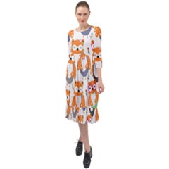 Cute-colorful-owl-cartoon-seamless-pattern Ruffle End Midi Chiffon Dress by pakminggu