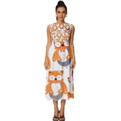 Cute-colorful-owl-cartoon-seamless-pattern Sleeveless Round Neck Midi Dress by pakminggu