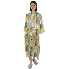 Smile-cloud-rainbow-pattern-yellow Maxi Satin Kimono by pakminggu