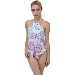 Cute-doodle-cartoon-seamless-pattern Go With The Flow One Piece Swimsuit by pakminggu