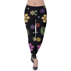 Embroidery-seamless-pattern-with-flowers Velvet Leggings by pakminggu