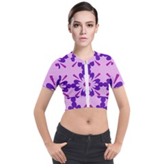 Pink And Purple Flowers Pattern Short Sleeve Cropped Jacket by shoopshirt