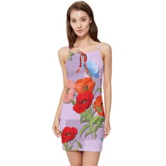 Seamless Pattern With Roses And Butterflies Summer Tie Front Dress by shoopshirt