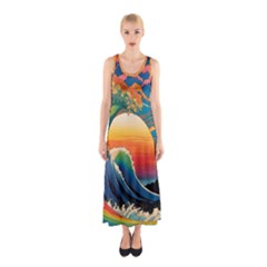 Waves Rainbow Sea Sleeveless Maxi Dress by uniart180623