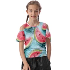 Watermelon Fruit Juicy Summer Heat Kids  Butterfly Cutout T-shirt by uniart180623