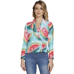 Watermelon Fruit Juicy Summer Heat Women s Long Sleeve Revers Collar Cropped Jacket by uniart180623