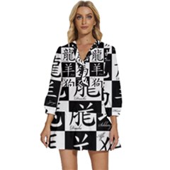 Chinese Zodiac Signs Star V-neck Placket Mini Dress by uniart180623