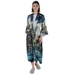 Castle Storm Sea Maxi Satin Kimono by pakminggu