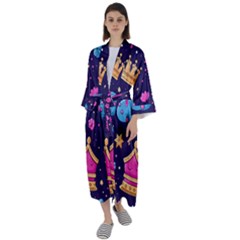 Pattern Royal Crowns Maxi Satin Kimono by pakminggu