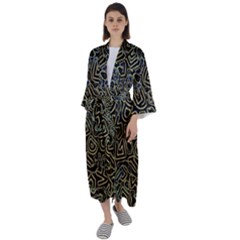 Pattern Abstract Runes Graphic Maxi Satin Kimono by pakminggu