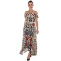 Flowers Leaves Floral Off Shoulder Open Front Chiffon Dress View1