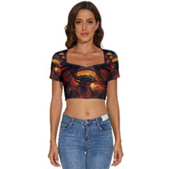 Dragon Art Fire Digital Fantasy Short Sleeve Square Neckline Crop Top  by Bedest