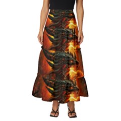 Dragon Art Fire Digital Fantasy Tiered Ruffle Maxi Skirt by Bedest