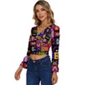 Abstract A Colorful Modern Illustration--- Long Sleeve V-Neck Top View2