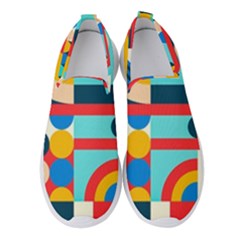 Geometric Shape Colorful Abstract Wave Women s Slip On Sneakers by Cowasu