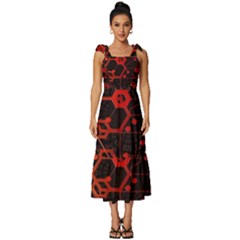 Abstract Red Geometric Tie-strap Tiered Midi Chiffon Dress by Cowasu