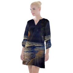 Beautiful Moon Nigh Sky Stars Open Neck Shift Dress by Cowasu